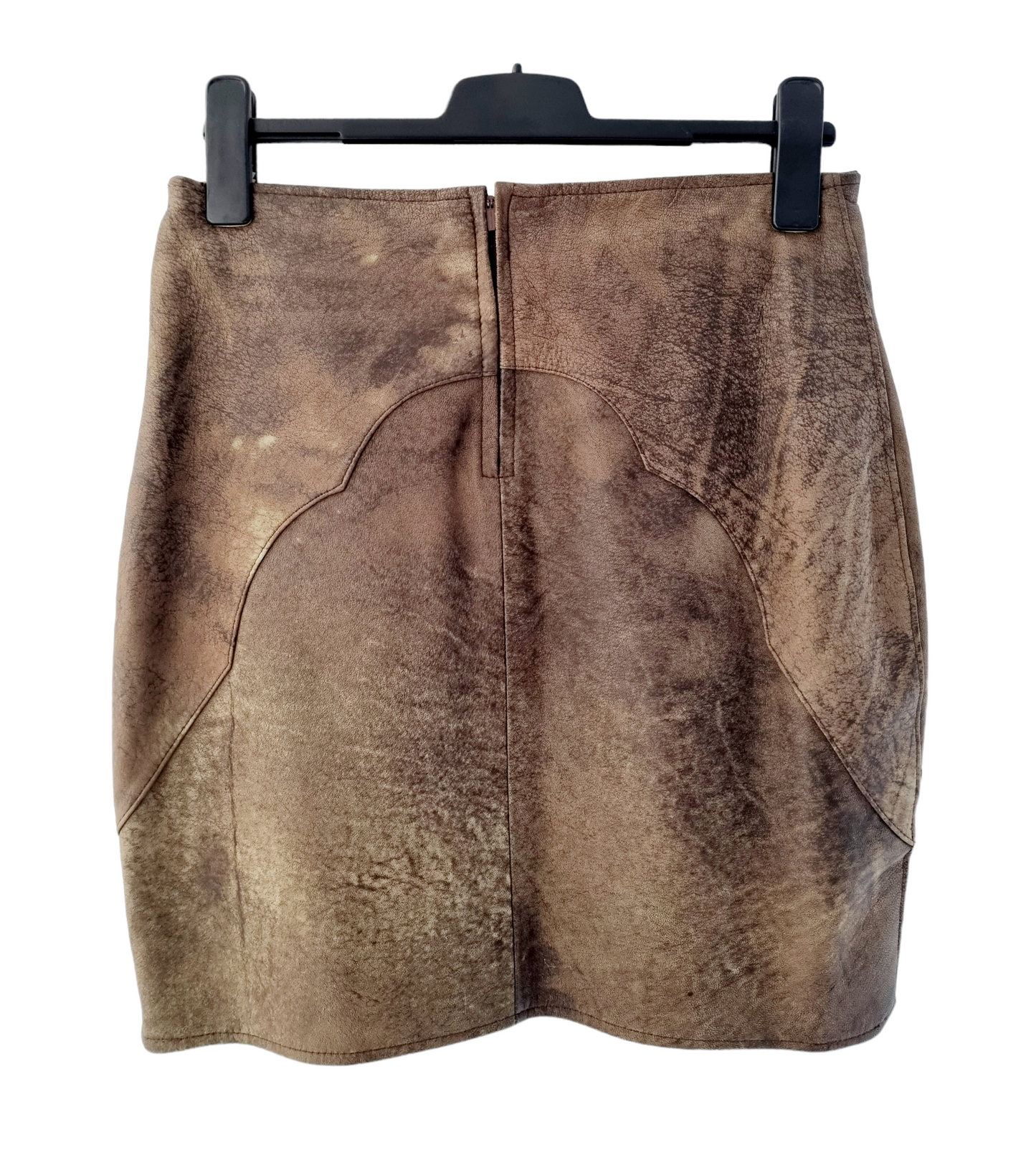 Jupe trapèze en cuir brun (SIZE : 40)