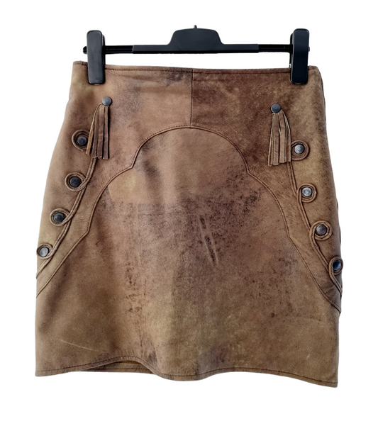 Jupe trapèze en cuir brun (SIZE : 40)