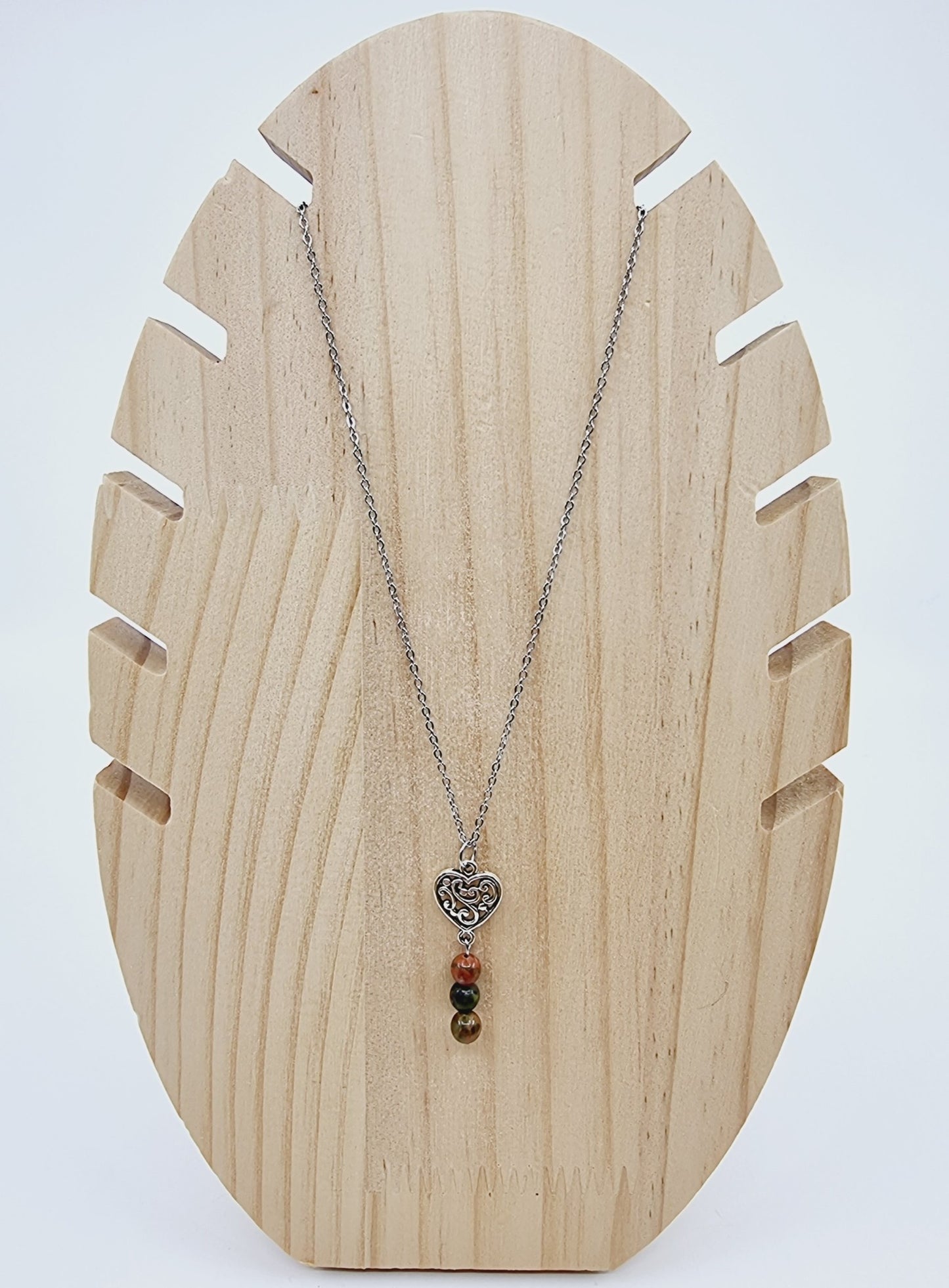 Collier coeur à fioriture - Unakite