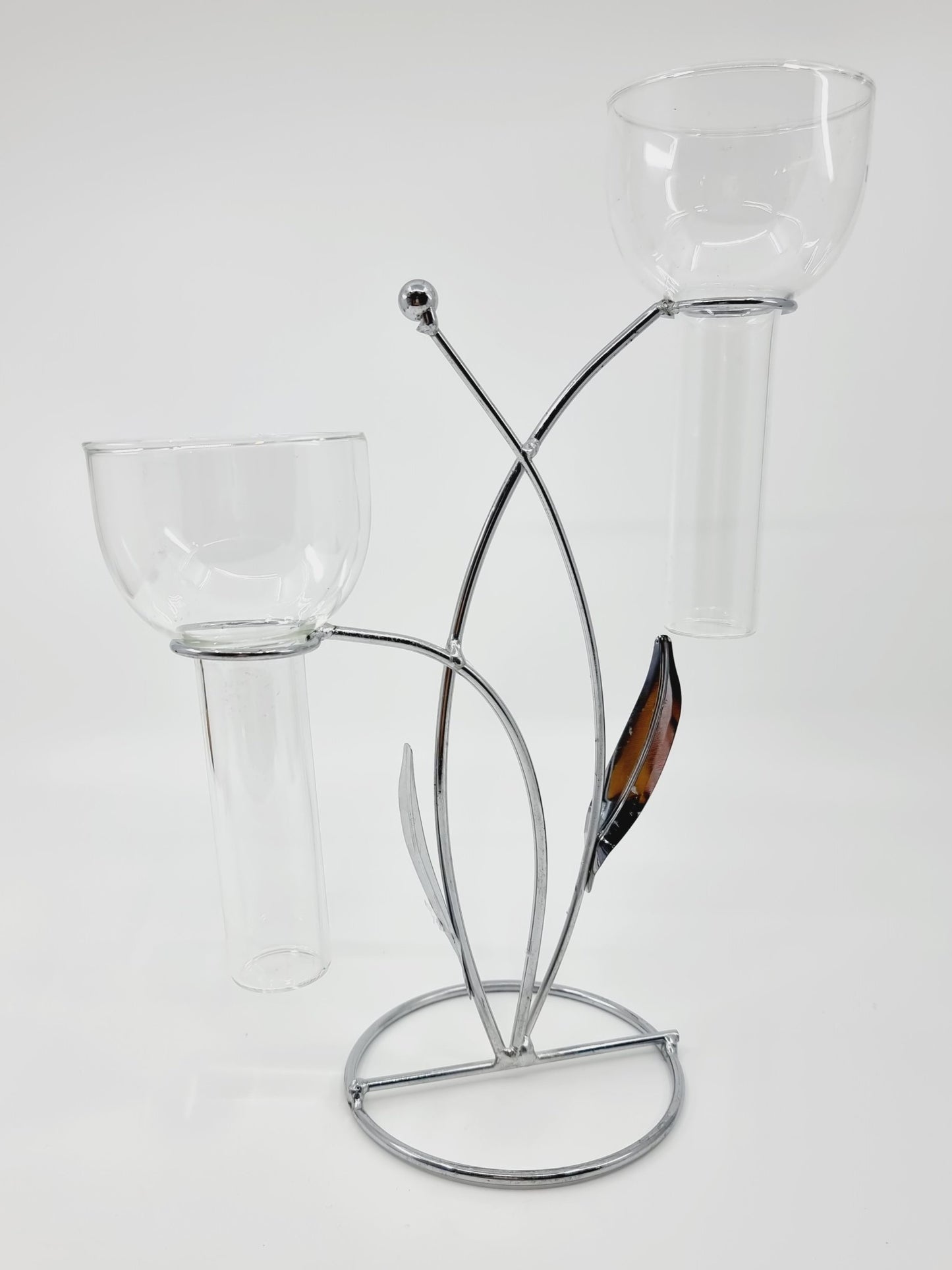 Support avec deux fioles en verre