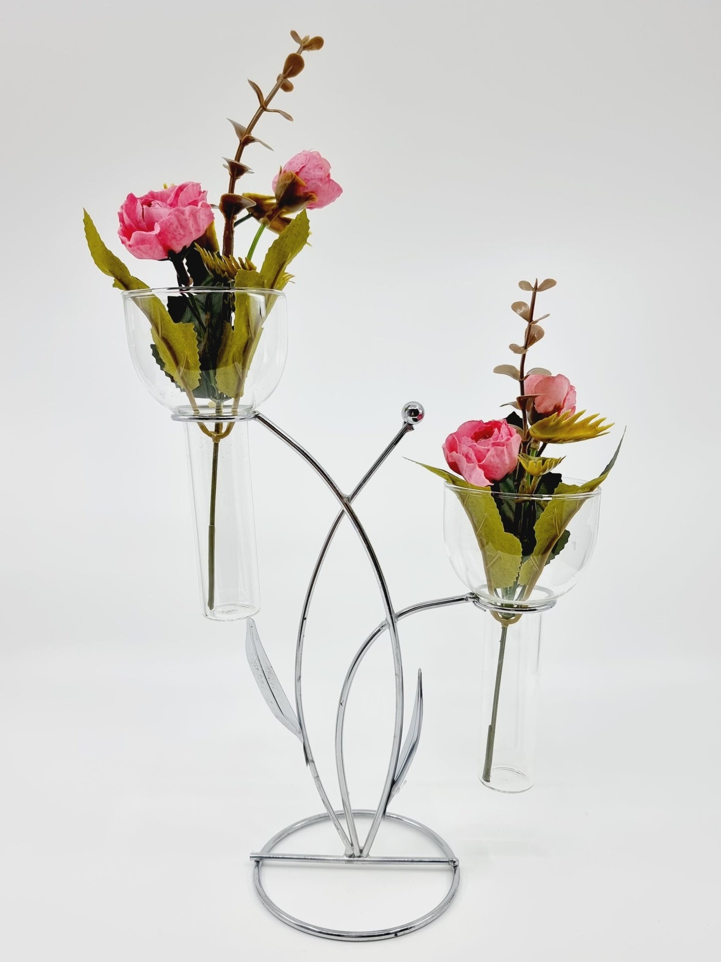 Support avec deux fioles en verre