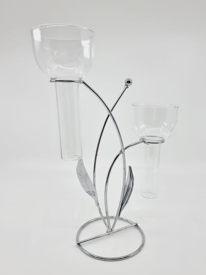 Support avec deux fioles en verre