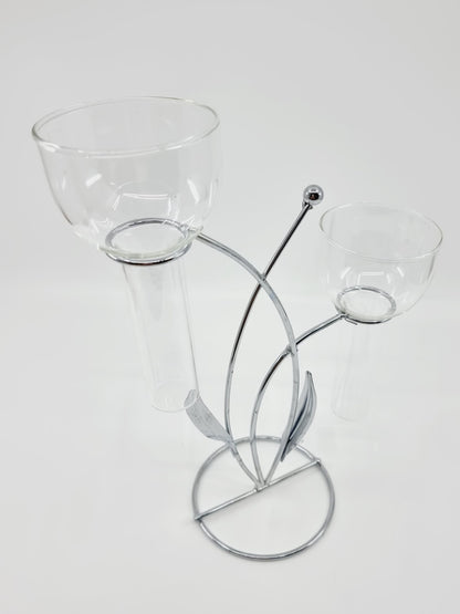 Support avec deux fioles en verre