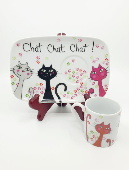 Tasse & sous-tasse - chat chat chat (2x2 pièces)