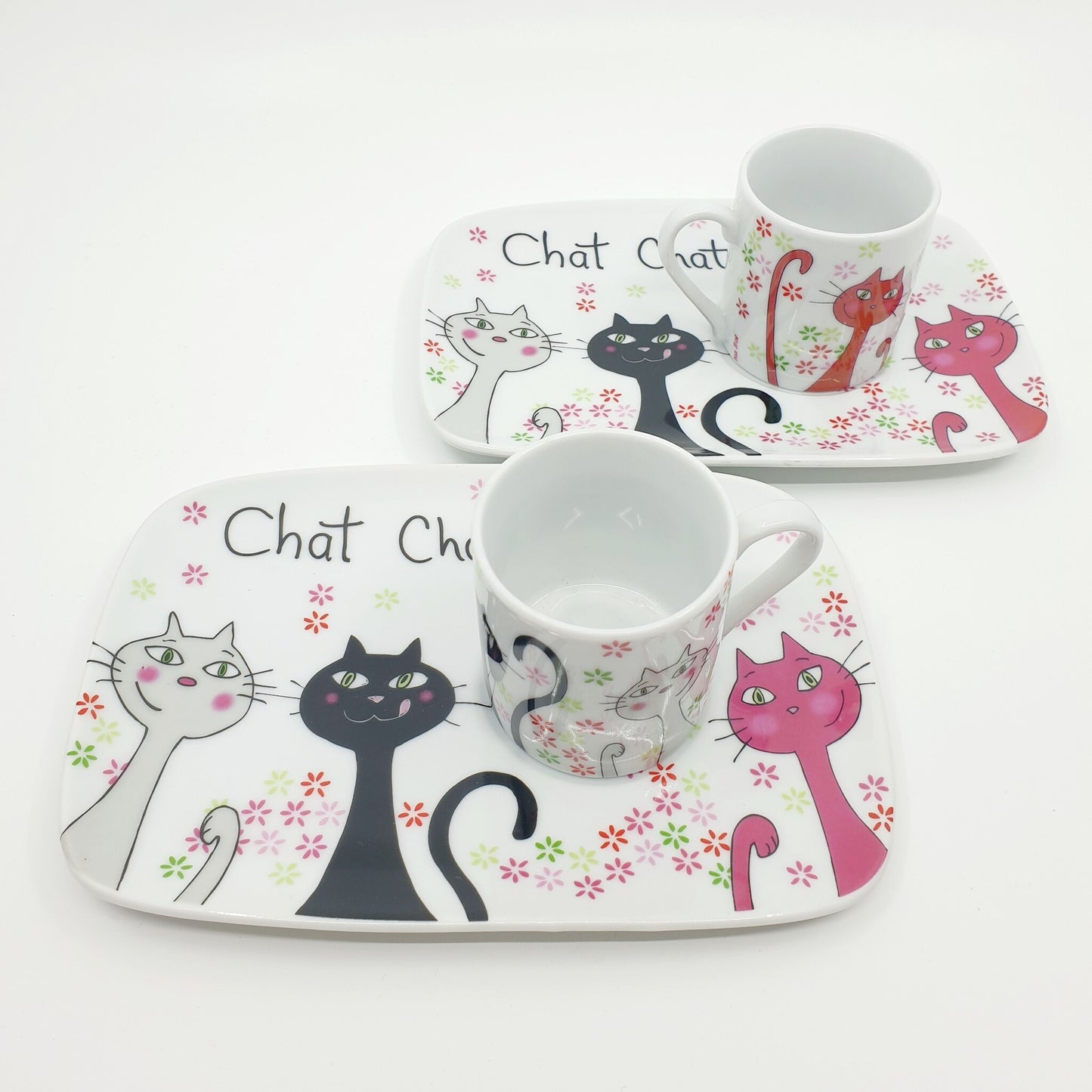 Tasse & sous-tasse - chat chat chat (2x2 pièces)