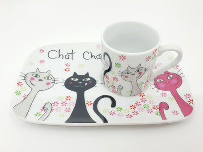 Tasse & sous-tasse - chat chat chat (2x2 pièces)