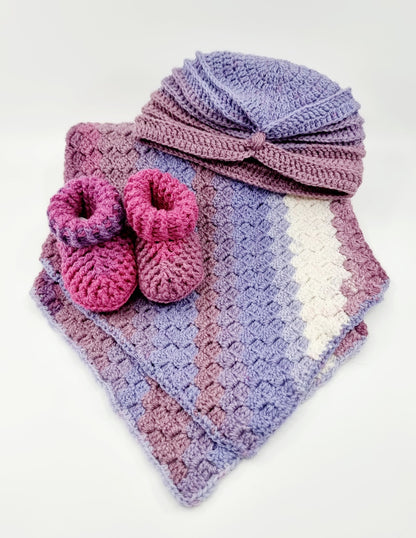 Couverture, chaussons et bonnet turban bébé - Syringa