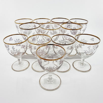 Verre à pied à motif et dorure (12 pièces)